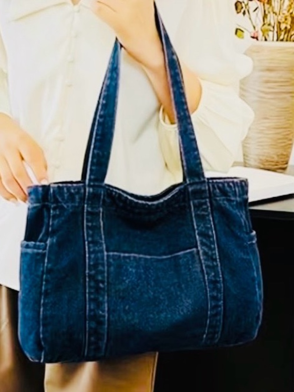 New - Vintage Style - Y2K - Denim Tote /Shoulder Bag - Deep Blue